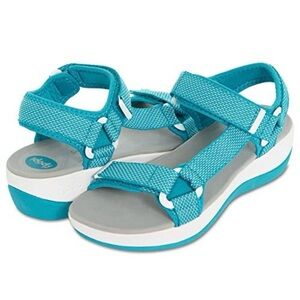 Floopi Women’s Cushioned Teal Sports Sandals With Adjustable Straps, Size 7